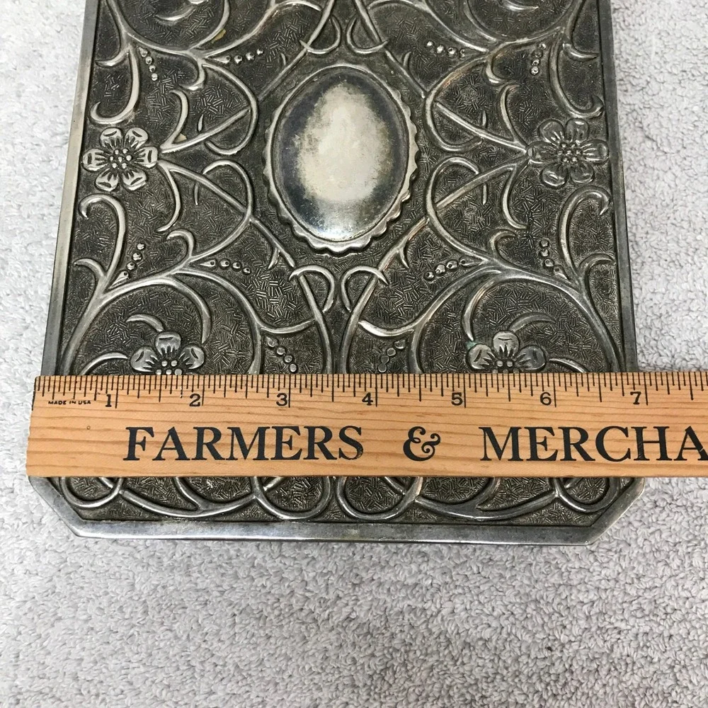 Vintage Godinger Silver Plated Ornate Floral Jewelry Box Red Velvet Lined Large